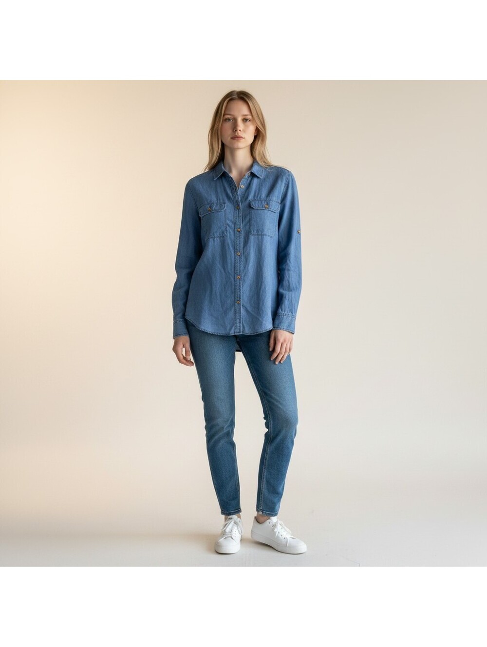 J. Crew Shirt Women 4 Blue Button Up Collared Long Sleeve Pockets Cotton Casual